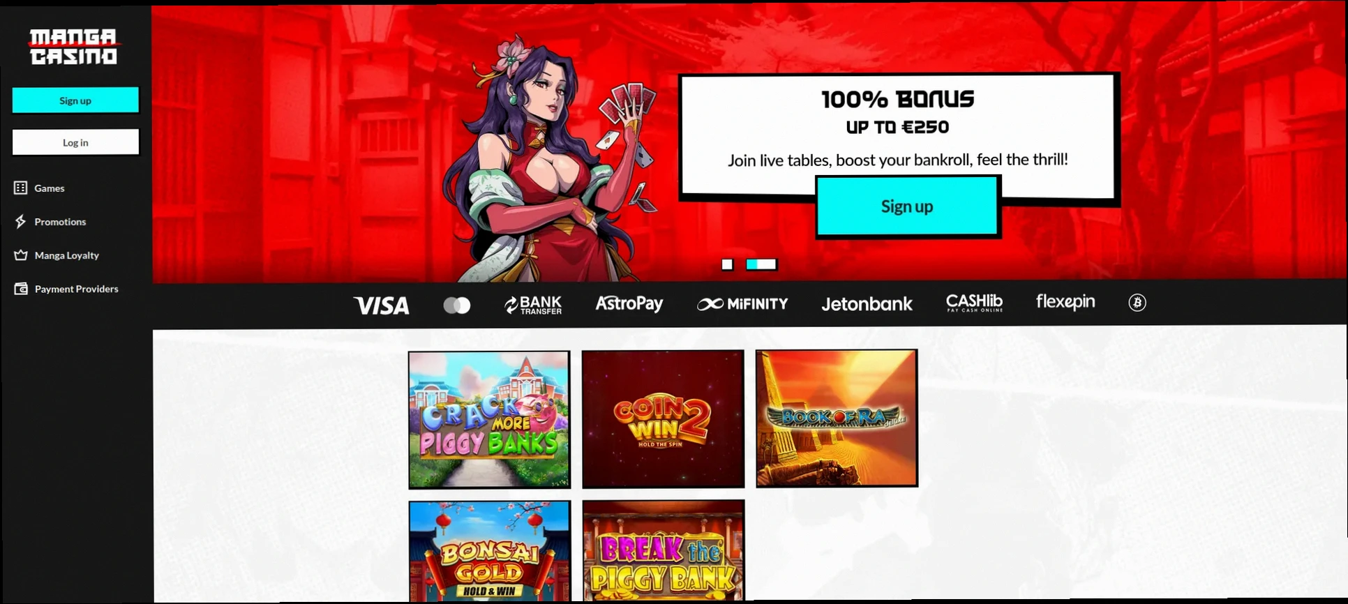 Manga Casino Tot €300 + 50 Gratis Spins